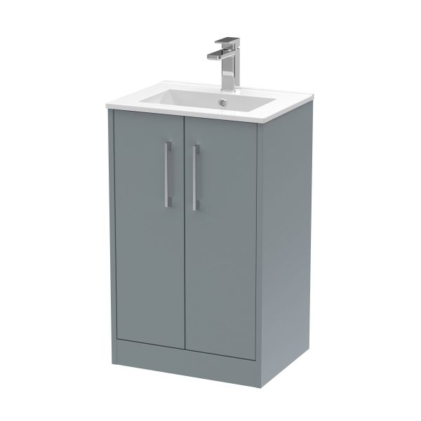 500mm Floor Standing 2 Door Vanity & Basin 2 - Hudson Reed JNU2301B Grey, Grey colour ,image 1