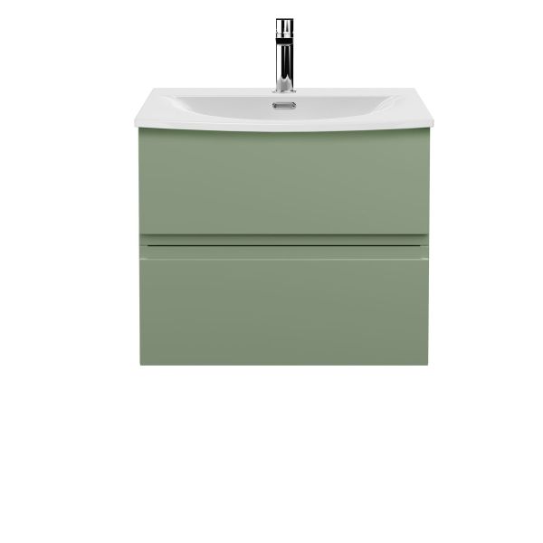 600mm Wall Hung 2 Drawer Unit & Basin 4 - Hudson Reed URB804G Green, Green colour ,image 1