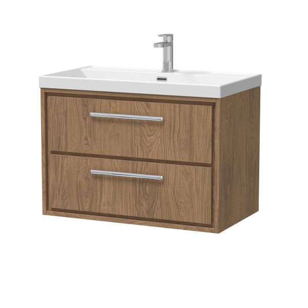 800mm Wall Hung 2-Drawer Vanity with Basin - 1 Tap Hole - Hudson Reed LIL2726E Oak, Oak colour ,image 1