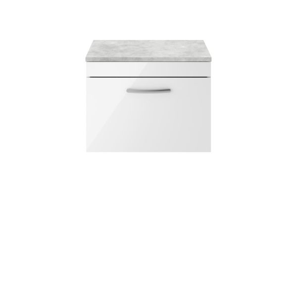 600mm Wall Hung Vanity With Grey Worktop - Nuie ATH041LBG Gloss White, White colour ,image 1