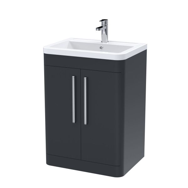 600mm Floor Standing 2 Door Vanity & Ceramic Basin - Nuie FPA1410A Black, Black colour ,image 1