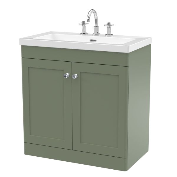 800mm Floor Standing 2-Door Vanity with Basin - 3 Tap Hole - Nuie CLC826M Green, Green colour ,image 1