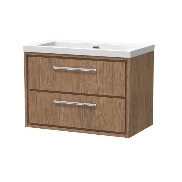 800mm Wall Hung 2-Drawer Vanity with Basin - 0 Tap Hole - Hudson Reed LIL2726K Oak, Oak colour ,image 1
