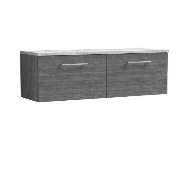 1200mm Wall Hung 2-Drawer Vanity & Laminate Worktop - Nuie ARN522LBG2 Grey, Grey colour ,image 1