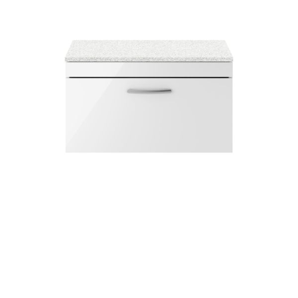 800mm Wall Hung Vanity With Sparkling White Worktop - Nuie ATH062LSW Gloss White, White colour ,image 1