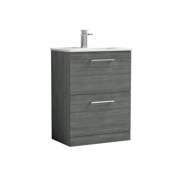 600mm Floor Standing 2 Drawer Vanity & Basin 2 - Nuie ARN533B Grey, Grey colour ,image 1