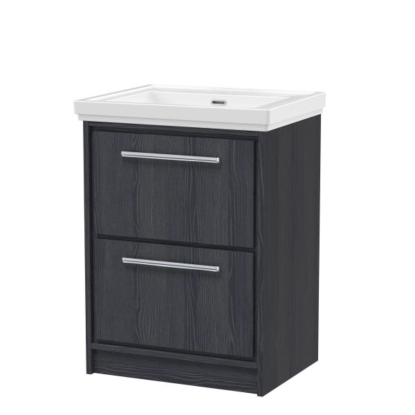 600mm Floor Standing 2-Drawer Vanity with Basin - 0 Tap Hole - Hudson Reed LIL2233H Grey, Grey colour ,image 1