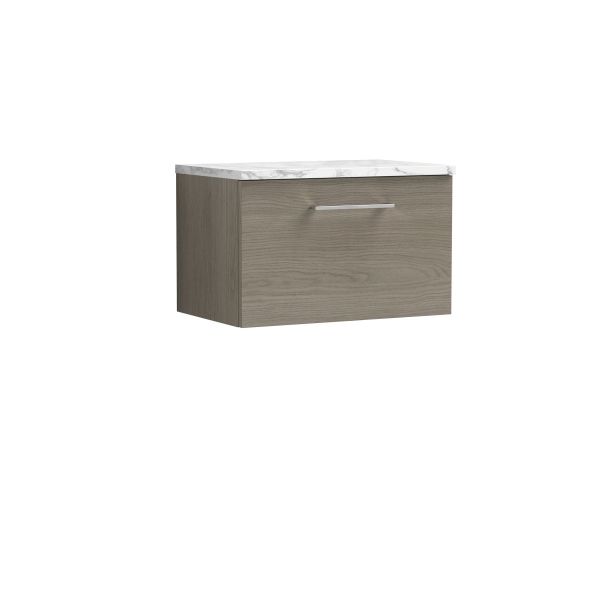 600mm Wall Hung 1-Drawer Vanity & Laminate Worktop - Nuie ARN2522LCM Oak, Oak colour ,image 1