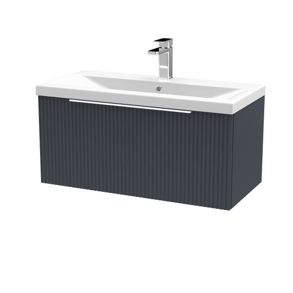800mm Wall Hung Single Drawer Vanity & Basin 1 - Hudson Reed DFF1496A Black, Black colour ,image 1