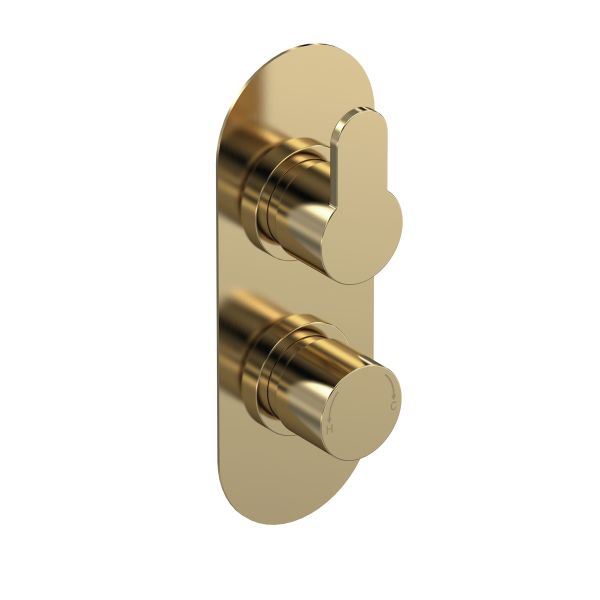 Twin Thermostatic Valve With Diverter - Nuie ARV8TW02 Brushed Brass, Brass colour ,image 1