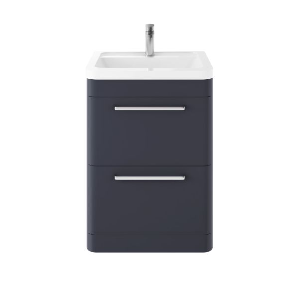 Floor Standing 600mm Cabinet & Ceramic Basin - Hudson Reed SOL301A Indigo Blue, Blue colour ,image 1