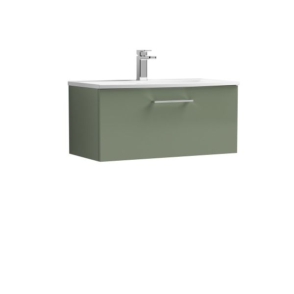 800mm Wall Hung 1 Drawer Vanity & Basin 4 - Nuie ARN825G Green, Green colour ,image 1