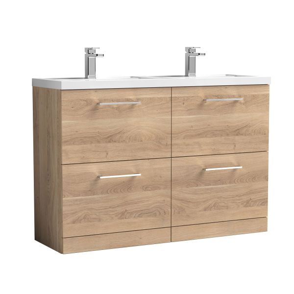 1200mm Floor Standing 4-Drawer Vanity & Double Basin - Nuie ARN3033C Oak, Oak colour ,image 1