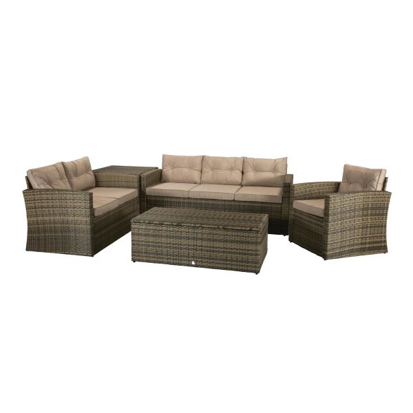 Holly Wicker 5 Piece 6 Seater Sofa Storage Coffee Table Brown, Brown colour ,image 1