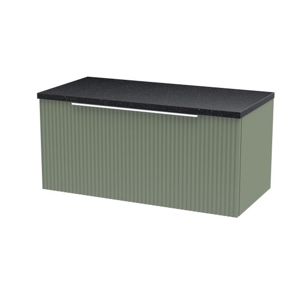 800mm Wall Hung Single Drawer Vanity & Laminate Top - Hudson Reed DFF896LSB Green, Green colour ,image 1