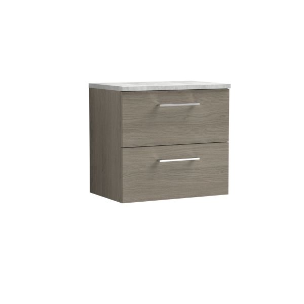 600mm Wall Hung 2 Drawer Vanity & Laminate Top - Nuie ARN2524LBG Oak, Oak colour ,image 1