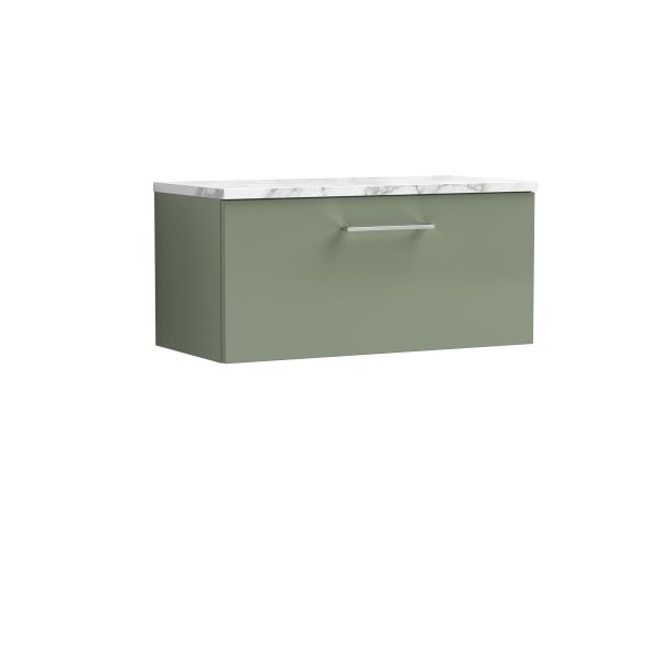 800mm Wall Hung 1-Drawer Vanity & Laminate Worktop - Nuie ARN825LCM Green, Green colour ,image 1