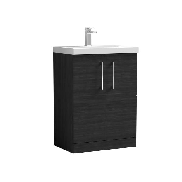 600mm Floor Standing 2 Door Vanity & Basin 3 - Nuie ARN603D Black, Black colour ,image 1