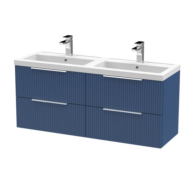1200mm Wall Hung 4 Drawer Vanity & Double Basin - Hudson Reed DFF393C Blue, Blue colour ,image 1