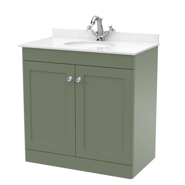 800mm Floor Standing 2 Door Vanity & Marble Top 1TH - Nuie CLC826WR1 Green, Green colour ,image 1