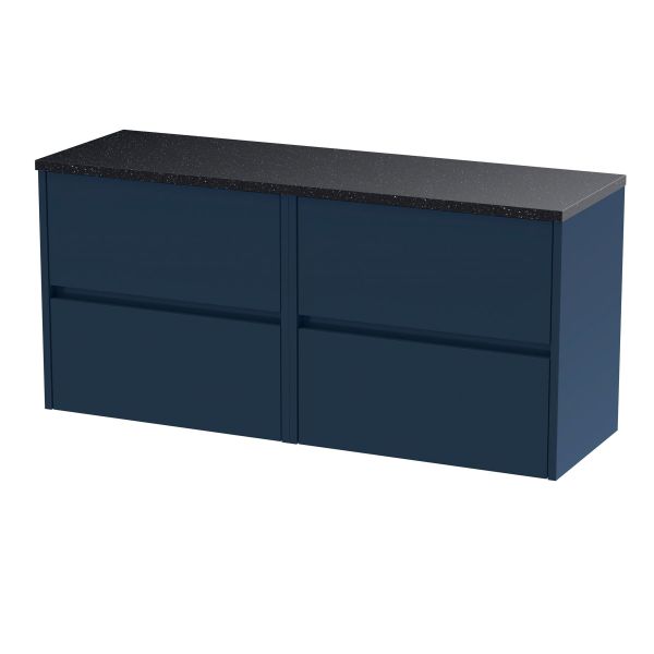 1200mm Wall Hung 4-Drawer Unit & Laminate Worktop - Nuie HAV2904LSB2 Blue, Blue colour ,image 1