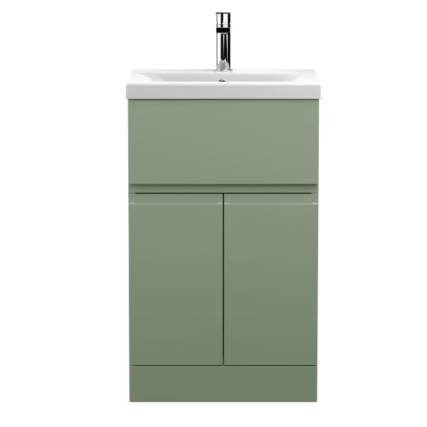 500mm Floor Standing 2 Door/Drawer Unit & Basin 1 - Hudson Reed URB801A Green, Green colour ,image 1