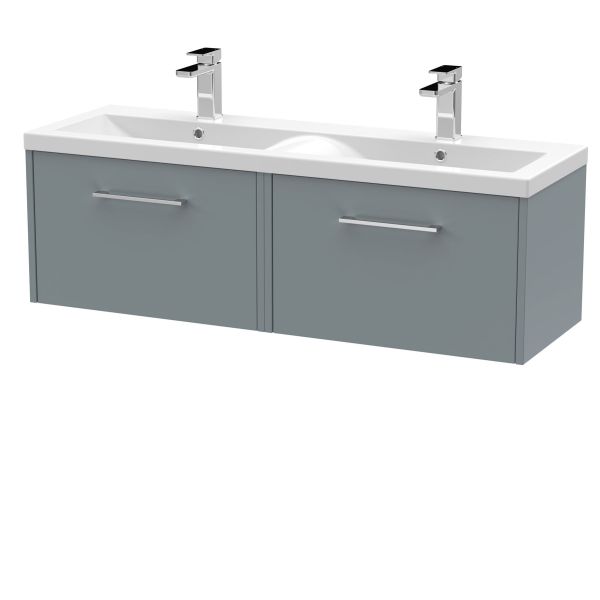 1200mm Wall Hung 2 Drawer Vanity & Double Basin - Hudson Reed JNU2322F Grey, Grey colour ,image 1