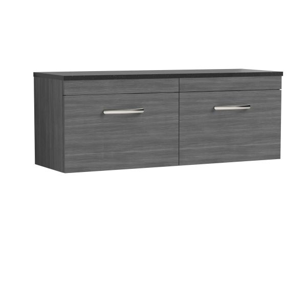 1200mm Wall Hung 2-Drawer Unit & Laminate Worktop - Nuie ATH039LSB2 Grey, Grey colour ,image 1