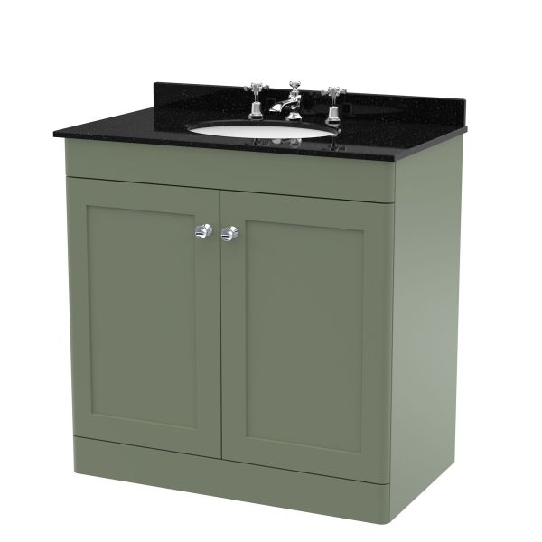 800mm Floor Standing 2 Door Vanity & Marble Top 3TH - Nuie CLC826BR3 Green, Green colour ,image 1