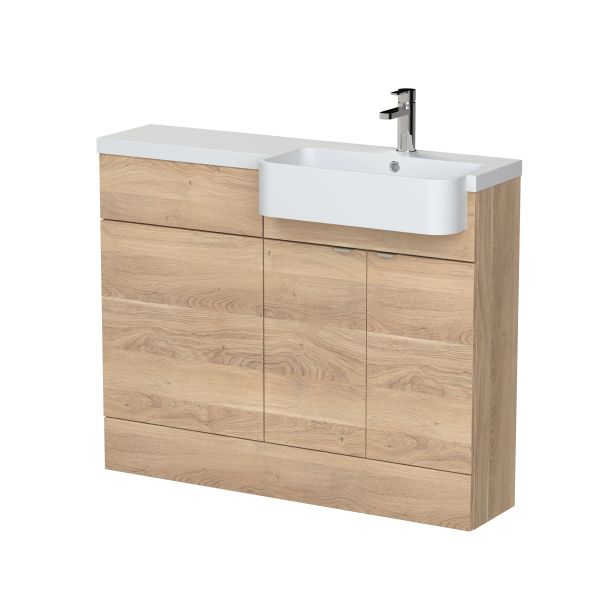 1100mm Combination Unit & Right Hand Semi Recessed Basin - Hudson Reed CBI3047 Oak, Oak colour ,image 1