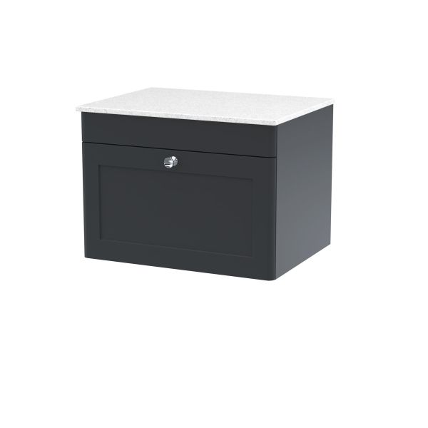 600mm Wall Hung 1-Drawer Vanity with Marble Top - Nuie CLC1494WMT Black, Black colour ,image 1