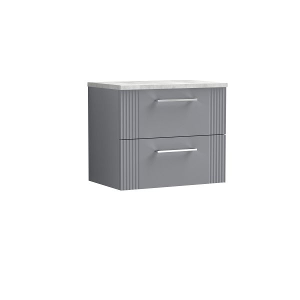 600mm Wall Hung 2 Drawer Vanity & Laminate Top - Nuie DPF293LBG Grey, Grey colour ,image 1