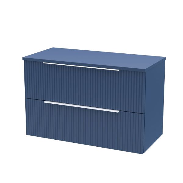 800mm Wall Hung 2 Drawer Vanity & Worktop - Hudson Reed DFF395W Blue, Blue colour ,image 1