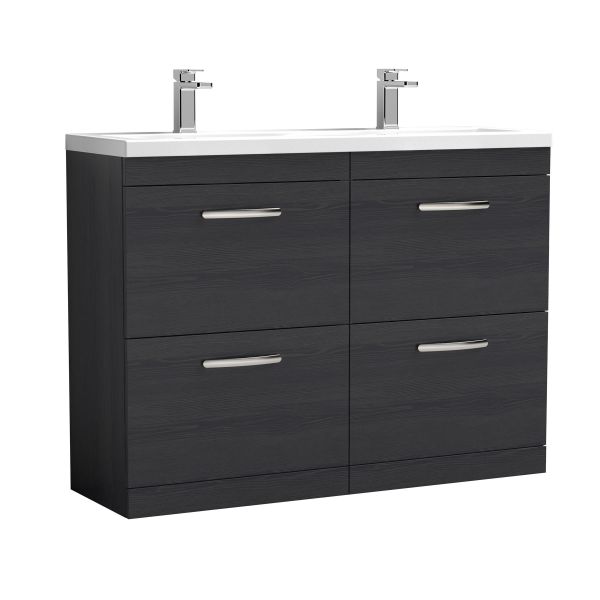 1200mm Floor Standing Cabinet With Double Ceramic Basin - Nuie ATH033F Charcoal Black, Hacienda Black colour ,image 1