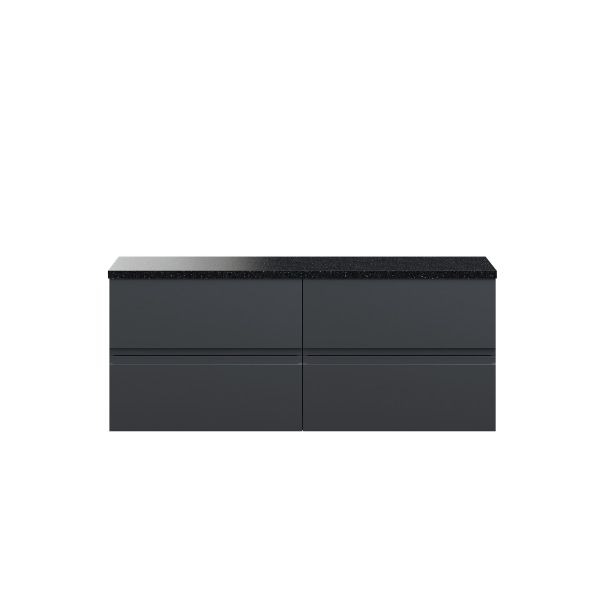 1200mm Wall Hung 4-Drawer Unit & Laminate Worktop - Hudson Reed URB1404LSB2 Black, Black colour ,image 1