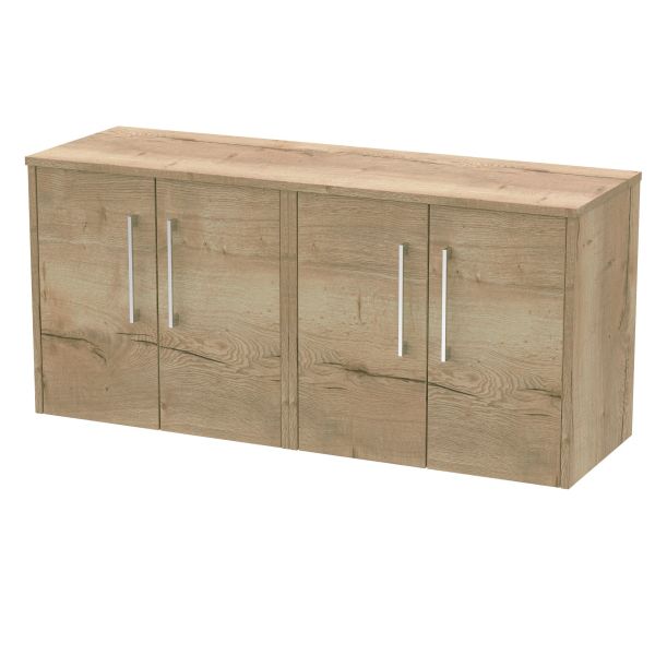 1200mm Wall Hung 4 Door Vanity & Worktop - Hudson Reed JNU1823W2 Oak, Oak colour ,image 1