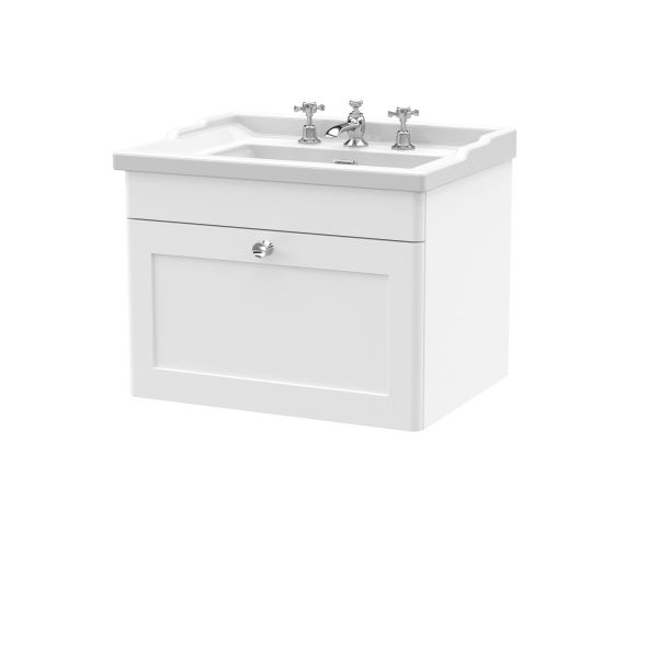 600mm Wall Hung 1 Drawer Vanity & Basin 3TH - Nuie CLC194G White, White colour ,image 1