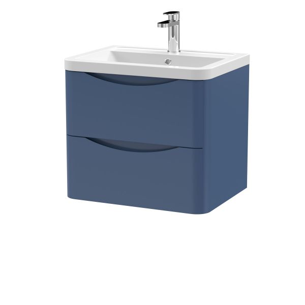 600mm Wall Hung 2 Drawer Vanity & Ceramic Basin - Nuie LUN302A Blue, Blue colour ,image 1