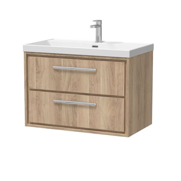 800mm Wall Hung 2-Drawer Vanity with Basin - 1 Tap Hole - Hudson Reed LIL3026E Oak, Oak colour ,image 1