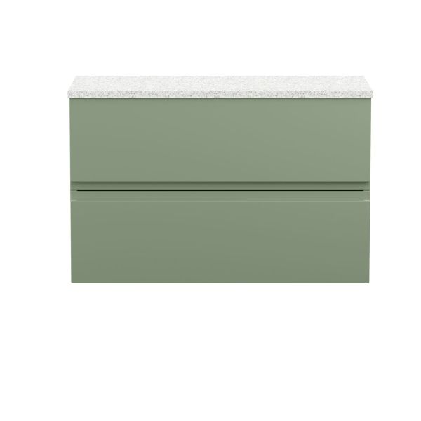 800mm Wall Hung 2 Drawer Unit & Laminate Top - Hudson Reed URB806LSW Green, Green colour ,image 1