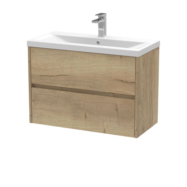 800mm Wall Hung 2 Drawer Unit & Basin 1 - Nuie HAV806A Oak, Oak colour ,image 1
