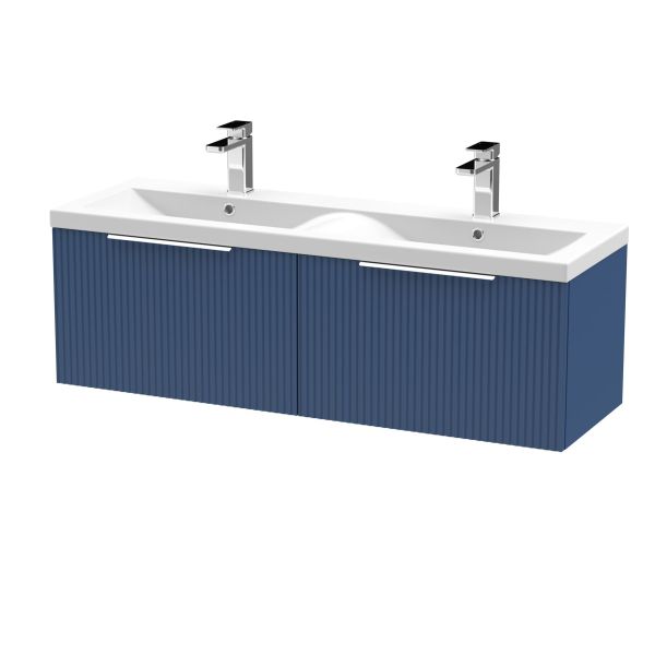 1200mm Wall Hung 2 Drawer Vanity & Double Basin - Hudson Reed DFF394F Blue, Blue colour ,image 1