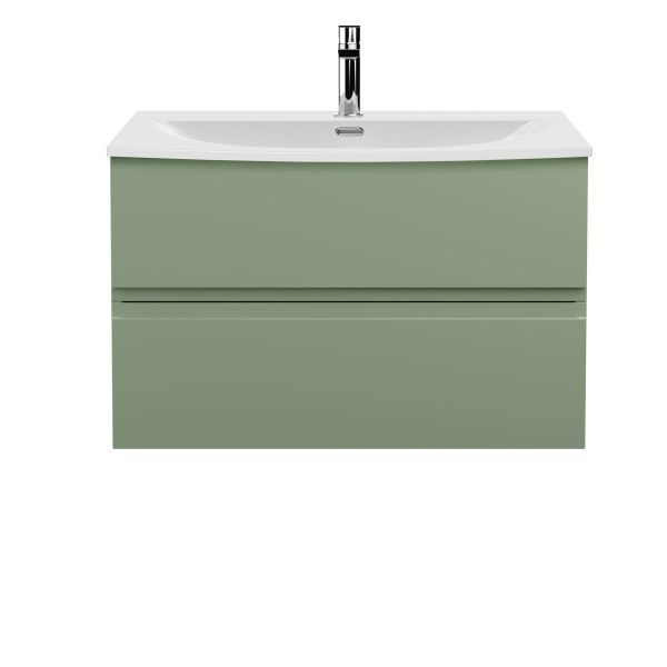 800mm Wall Hung 2 Drawer Unit & Basin 4 - Hudson Reed URB806G Green, Green colour ,image 1