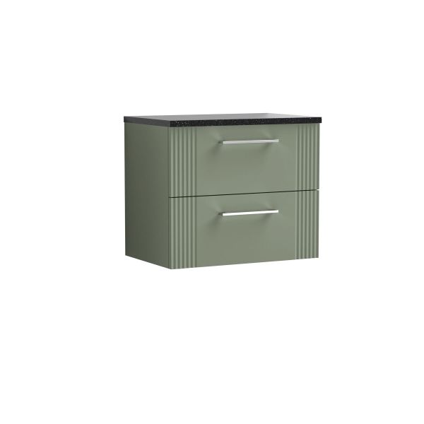 600mm Wall Hung 2 Drawer Vanity & Laminate Top - Nuie DPF893LSB Green, Green colour ,image 1