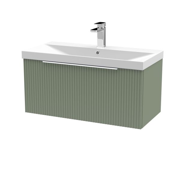 800mm Wall Hung Single Drawer Vanity & Basin 3 - Hudson Reed DFF896D Green, Green colour ,image 1