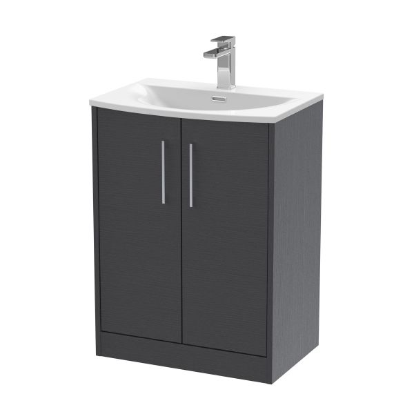 600mm Floor Standing 2 Door Vanity & Basin 4 - Hudson Reed JNU2203G Grey, Grey colour ,image 1
