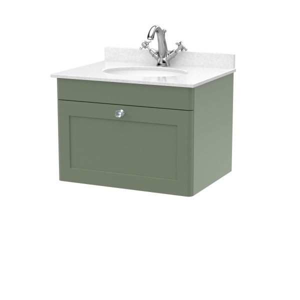 600mm Wall Hung 1 Drawer Vanity & Marble Top 1TH - Nuie CLC894WR1 Green, Green colour ,image 1