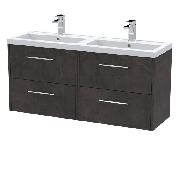 1200mm Wall Hung 4 Drawer Vanity & Double Basin - Hudson Reed JNU2624C Brown, Brown colour ,image 1