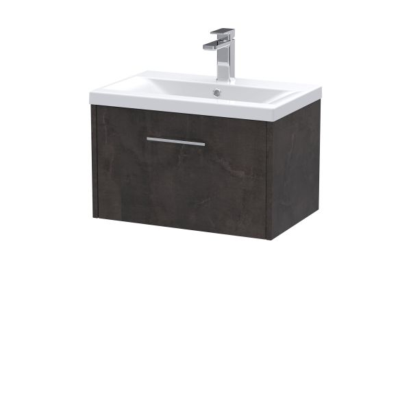 600mm Wall Hung 1 Drawer Vanity & Basin 1 - Hudson Reed JNU2622A Brown, Brown colour ,image 1