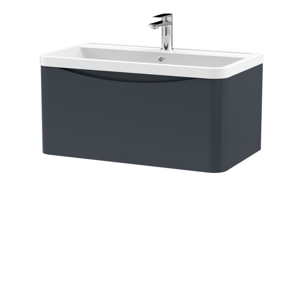800mm Wall Hung 1 Drawer Vanity & Polymarble Basin - Nuie LUN1406 Black, Black colour ,image 1